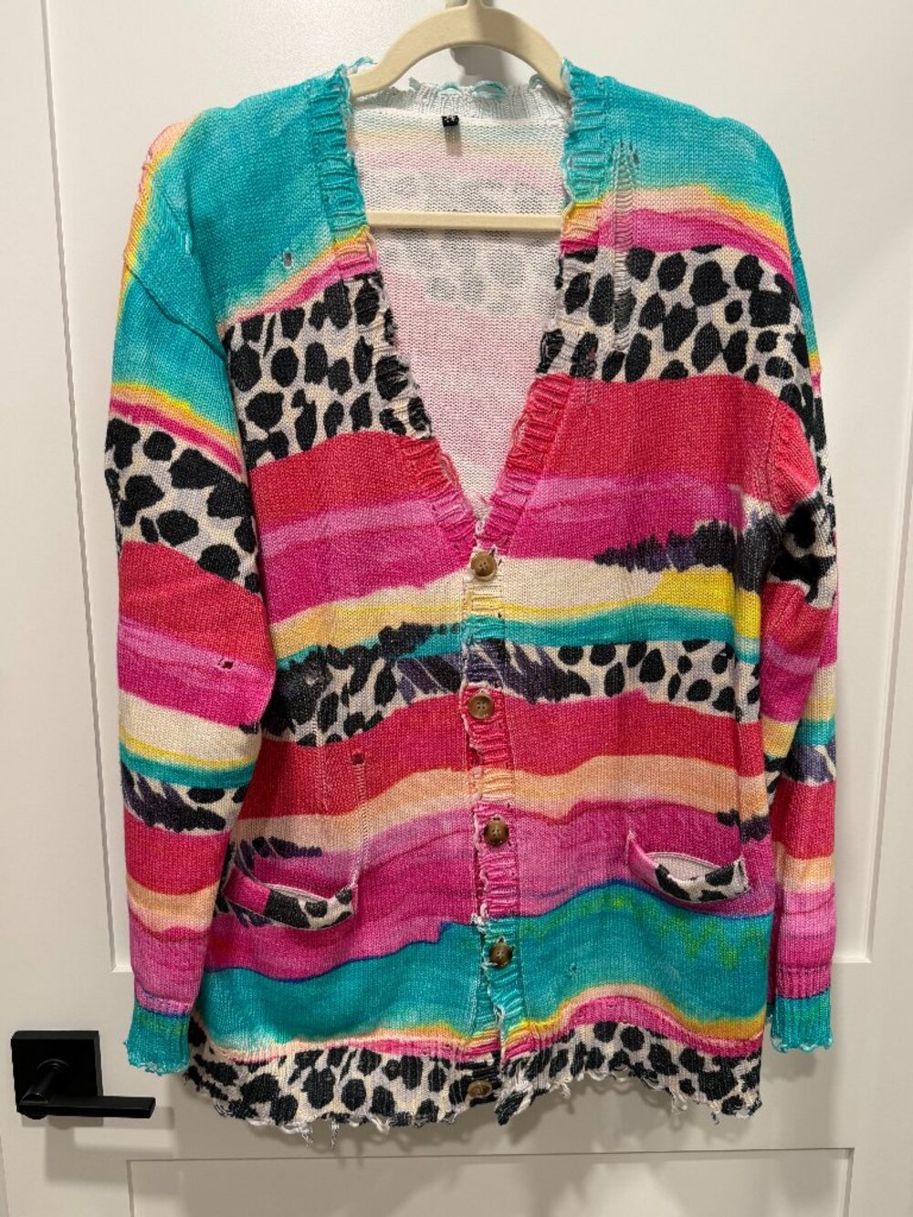 R13 Sweater Multi-stripe distressed edge cardigan